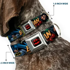 Batman Full Color Black Yellow Seatbelt Buckle Collar - Batman & Robin in Action w/Text Black