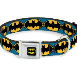Batman Full Color Black Yellow Seatbelt Buckle Collar - Bat Signal-3 Blue/Black/Yellow