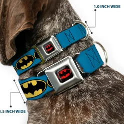 Batman Full Color Black Yellow Seatbelt Buckle Collar - Bat Signal-3 Blue/Black/Yellow