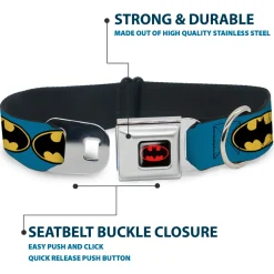 Batman Full Color Black Yellow Seatbelt Buckle Collar - Bat Signal-3 Blue/Black/Yellow