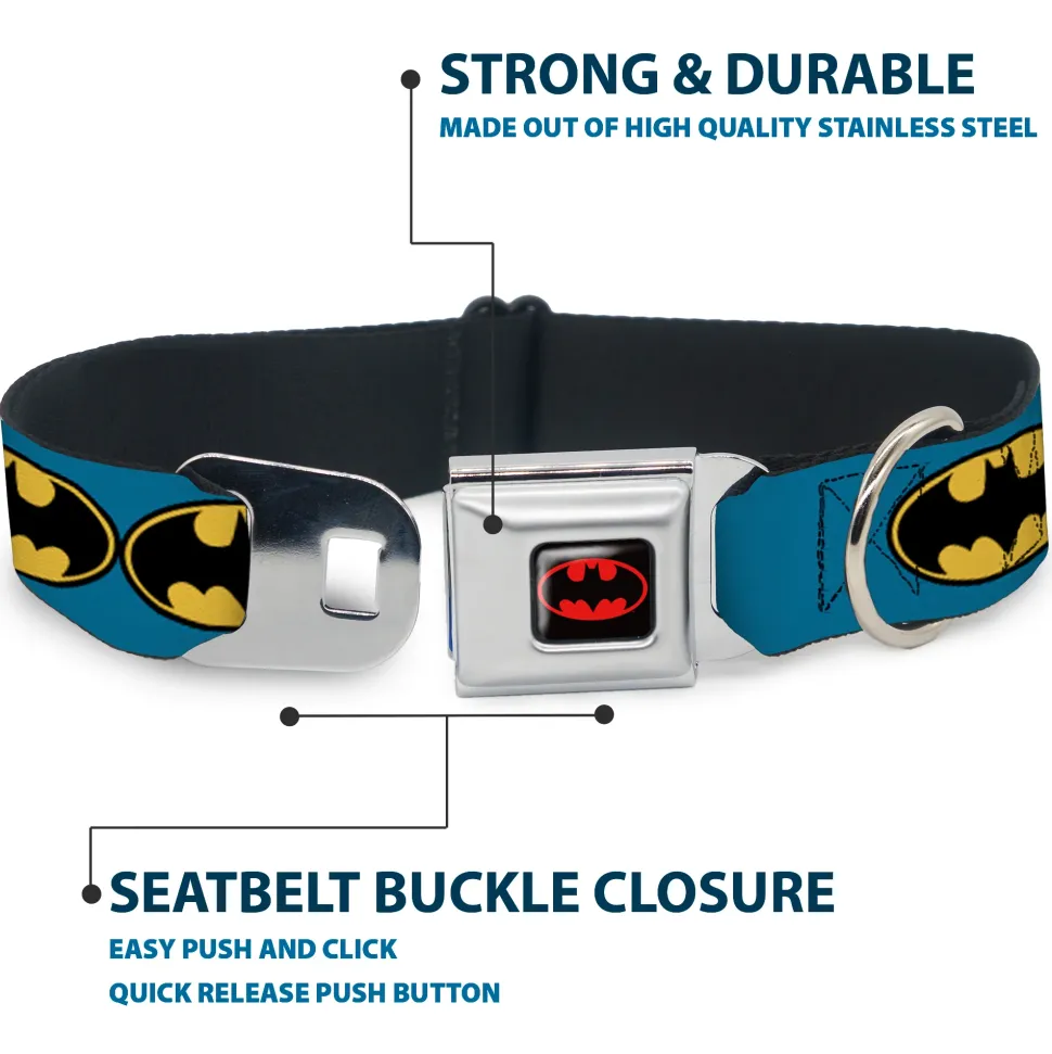 Batman Full Color Black Yellow Seatbelt Buckle Collar - Bat Signal-3 Blue/Black/Yellow
