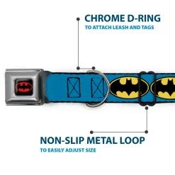 Batman Full Color Black Yellow Seatbelt Buckle Collar - Bat Signal-3 Blue/Black/Yellow