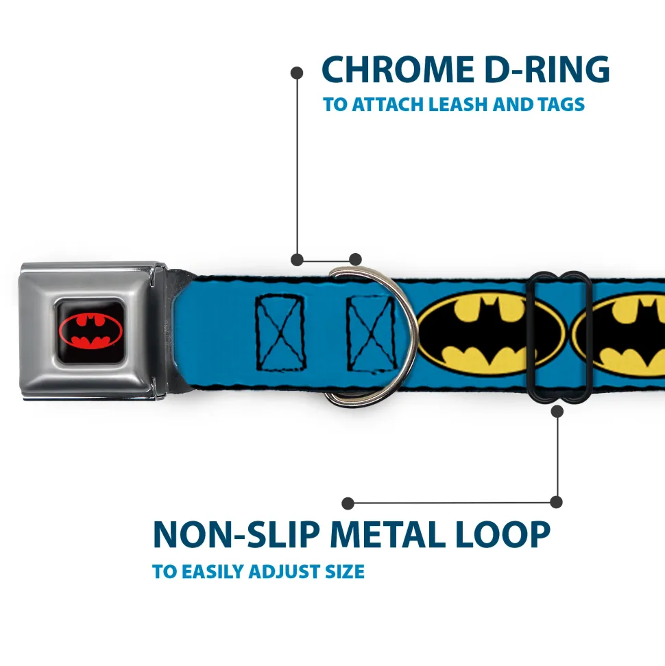 Batman Full Color Black Yellow Seatbelt Buckle Collar - Bat Signal-3 Blue/Black/Yellow