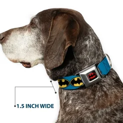 Batman Full Color Black Yellow Seatbelt Buckle Collar - Bat Signal-3 Blue/Black/Yellow