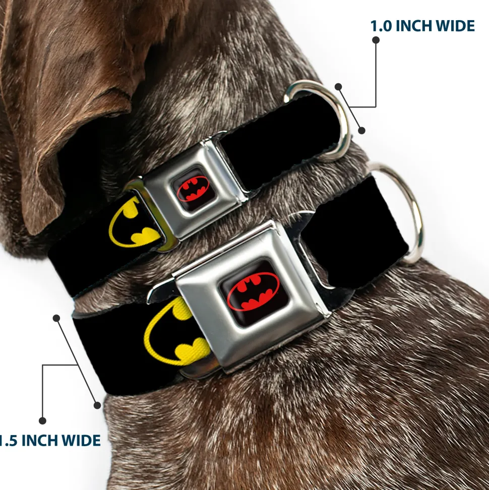 Batman Full Color Black Yellow Seatbelt Buckle Collar - Batman Shield Black/Yellow