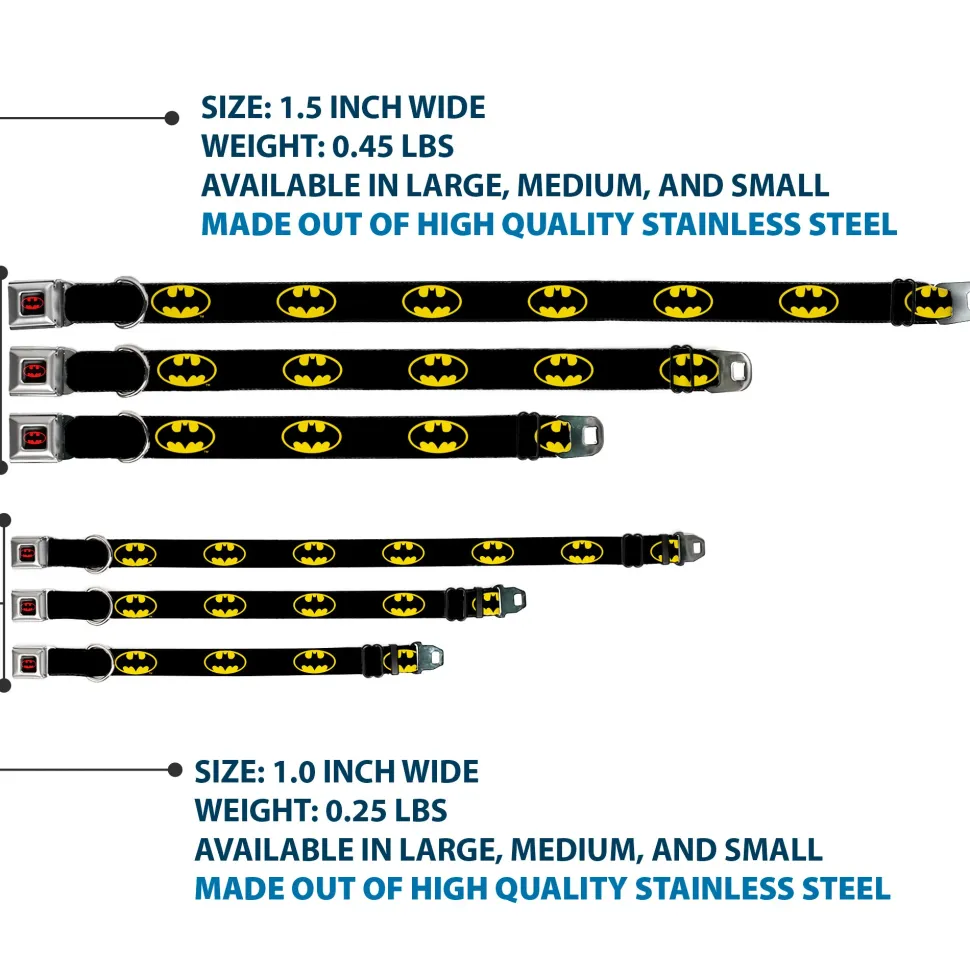 Batman Full Color Black Yellow Seatbelt Buckle Collar - Batman Shield Black/Yellow