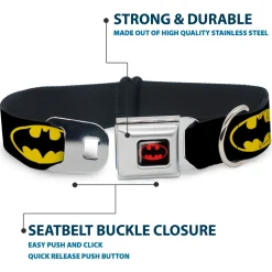 Batman Full Color Black Yellow Seatbelt Buckle Collar - Batman Shield Black/Yellow