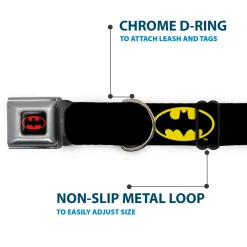 Batman Full Color Black Yellow Seatbelt Buckle Collar - Batman Shield Black/Yellow
