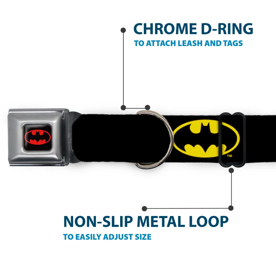 Batman Full Color Black Yellow Seatbelt Buckle Collar - Batman Shield Black/Yellow