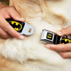 Batman Full Color Black Yellow Seatbelt Buckle Collar - Batman Shield Black/Yellow