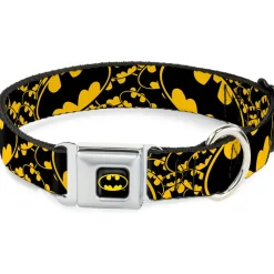 Batman Full Color Black Yellow Seatbelt Buckle Collar - Bat Signals Stacked w/CLOSE-UP Yellow/Black