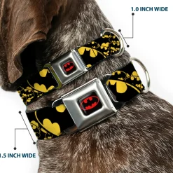 Batman Full Color Black Yellow Seatbelt Buckle Collar - Bat Signals Stacked w/CLOSE-UP Yellow/Black