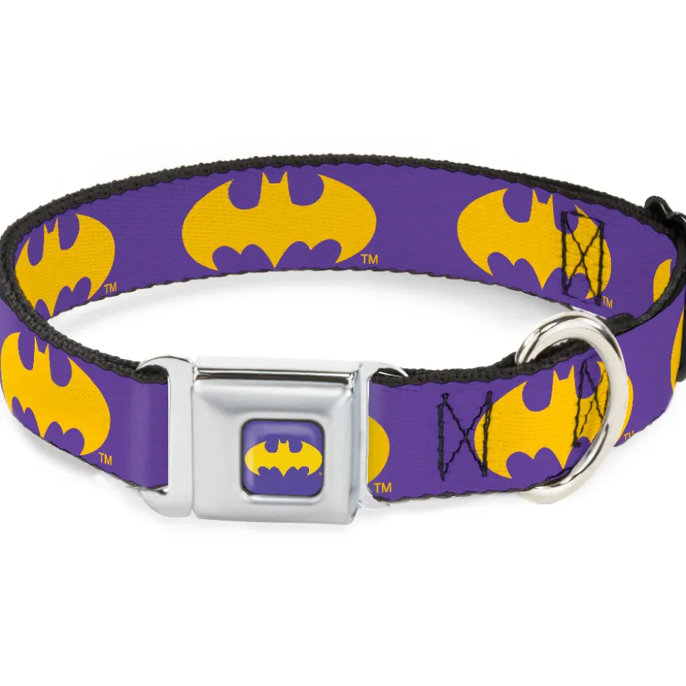 Batman Signal Full Color Purple Yellow Seatbelt Buckle Collar - Batman Signal Purple/Yellow