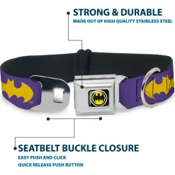 Batman Signal Full Color Purple Yellow Seatbelt Buckle Collar - Batman Signal Purple/Yellow