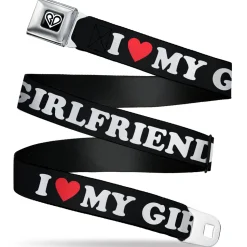 BD Heart Logo Full Color Black/White Seatbelt Belt - I "HEART" MY GIRLFRIEND Black/White/Red Webbing