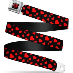 BD Heart Logo Full Color Black/Red Seatbelt Belt - Hearts Scattered Black/Red Webbing
