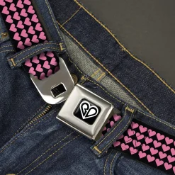 BD Heart Logo Full Color Black/White Seatbelt Belt - Mini Hearts Black/Pink Webbing