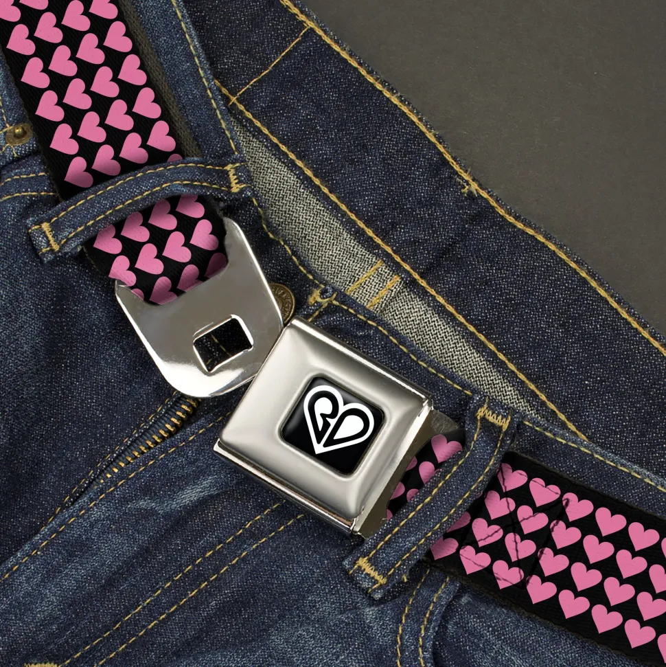 BD Heart Logo Full Color Black/White Seatbelt Belt - Mini Hearts Black/Pink Webbing