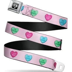 BD Heart Logo Full Color Black/White Seatbelt Belt - Candy Hearts Baby Pink Webbing