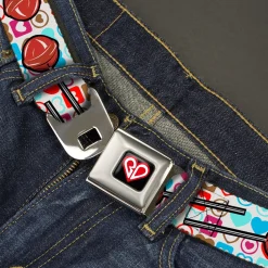 BD Heart Logo Full Color Black/Red/White Seatbelt Belt - Lollipop Hearts White Webbing