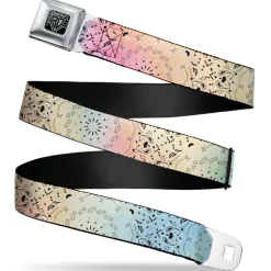 BD Wings Logo CLOSE-UP Black/Silver Seatbelt Belt - Bandana Paisley Ombre Pastel/Black Webbing