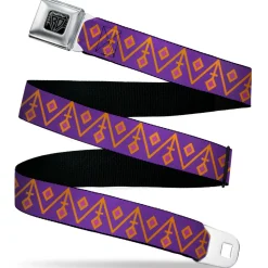 BD Wings Logo CLOSE-UP Black/Silver Seatbelt Belt - Aztec22 Purple/Orange/Pink Webbing