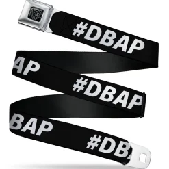 BD Wings Logo CLOSE-UP Black/Silver Seatbelt Belt - #DBAP Hash Tag Text Black/White Webbing