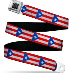 BD Wings Logo CLOSE-UP Black/Silver Seatbelt Belt - Puerto Rico Flag Continuous Webbing