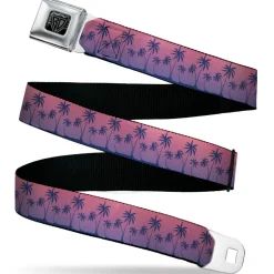 BD Wings Logo CLOSE-UP Black/Silver Seatbelt Belt - Palm Treeline Silhouette Pink Fade/Purple Webbing