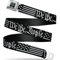 BD Wings Logo CLOSE-UP Black/Silver Seatbelt Belt - Americana Flag/WE THE PEOPLE Black/White Webbing