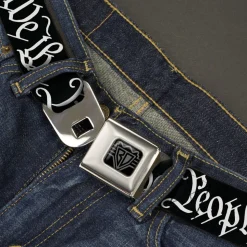 BD Wings Logo CLOSE-UP Black/Silver Seatbelt Belt - Americana Flag/WE THE PEOPLE Black/White Webbing