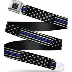 BD Wings Logo CLOSE-UP Black/Silver Seatbelt Belt - FAFO FUCK AROUND AND FIND OUT Thin Blue Line Flag Webbing