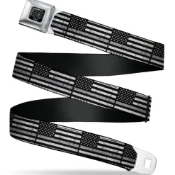 BD Wings Logo CLOSE-UP Black/Silver Seatbelt Belt - Thin Gray Line Flag Weathered Black/Grays Webbing