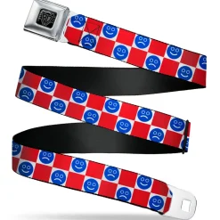 BD Wings Logo CLOSE-UP Black/Silver Seatbelt Belt - Smiley Sad Face Checker Red/White/Blue Webbing