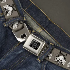 BD Wings Logo CLOSE-UP Black/Silver Seatbelt Belt - Buckle-Down Die Hard Skull Trio Gray/Black/White Webbing