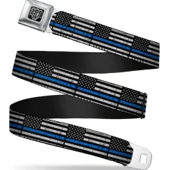 BD Wings Logo CLOSE-UP Black/Silver Seatbelt Belt - Thin Blue Line Flag Weathered Black/Gray/Blue Webbing
