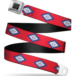 BD Wings Logo CLOSE-UP Black/Silver Seatbelt Belt - Arkansas Flag Red/Blue/White Webbing
