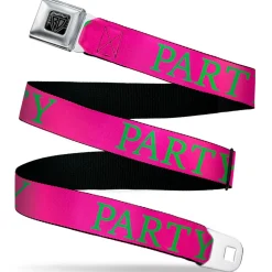 BD Wings Logo CLOSE-UP Black/Silver Seatbelt Belt - PARTY Pink/Green Webbing