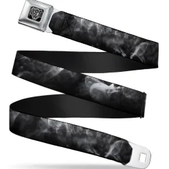 BD Wings Logo CLOSE-UP Full Color Black Silver Seatbelt Belt - Smoke Black/Grays Webbing