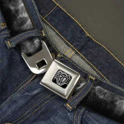 BD Wings Logo CLOSE-UP Full Color Black Silver Seatbelt Belt - Smoke Black/Grays Webbing