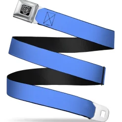 BD Wings Logo CLOSE-UP Full Color Black Silver Seatbelt Belt - Baby Blue Webbing