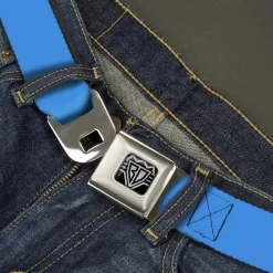BD Wings Logo CLOSE-UP Full Color Black Silver Seatbelt Belt - Baby Blue Webbing