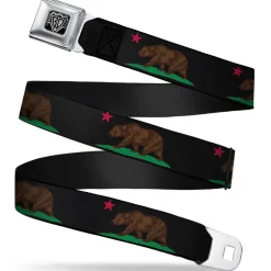 BD Wings Logo CLOSE-UP Full Color Black Silver Seatbelt Belt - California Flag Bear Black Webbing