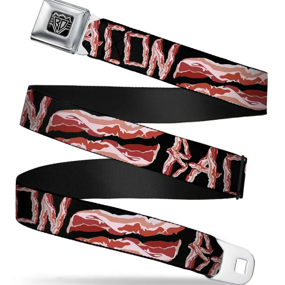 BD Wings Logo CLOSE-UP Full Color Black Silver Seatbelt Belt - Bacon w/Text2 Webbing