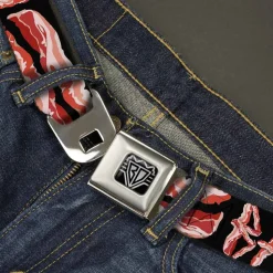 BD Wings Logo CLOSE-UP Full Color Black Silver Seatbelt Belt - Bacon w/Text2 Webbing
