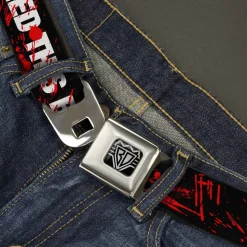 BD Wings Logo CLOSE-UP Full Color Black Silver Seatbelt Belt - ZOMBIES RUINED THIS BELT Black/White/Red Splatter Webbing