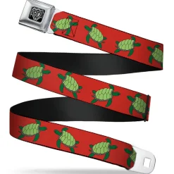 BD Wings Logo CLOSE-UP Full Color Black Silver Seatbelt Belt - Sea Turtles Red/Green Webbing