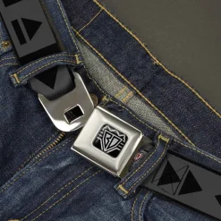 BD Wings Logo CLOSE-UP Full Color Black Silver Seatbelt Belt - Control Buttons Black/Gray Webbing