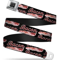 BD Wings Logo CLOSE-UP Full Color Black Silver Seatbelt Belt - BACON Baseball Script Webbing