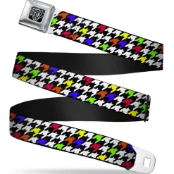 BD Wings Logo CLOSE-UP Full Color Black Silver Seatbelt Belt - Houndstooth Black/White/Multi Neon Webbing